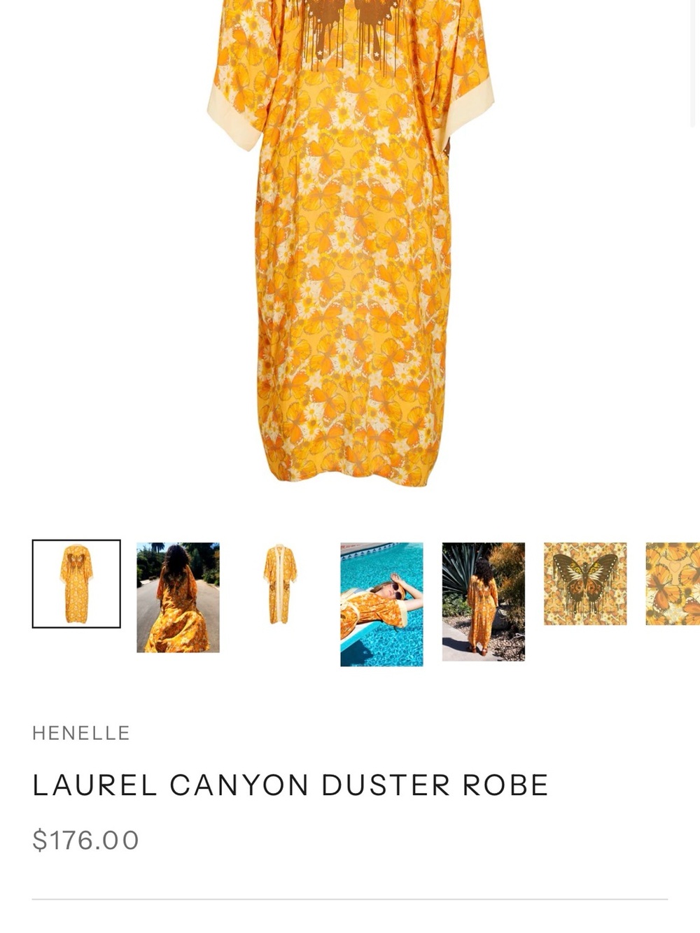 New Henelle Lauren Canyon Bohemian Orange Yellow Floral Butterfly Robe One Size - Picture 4 of 11
